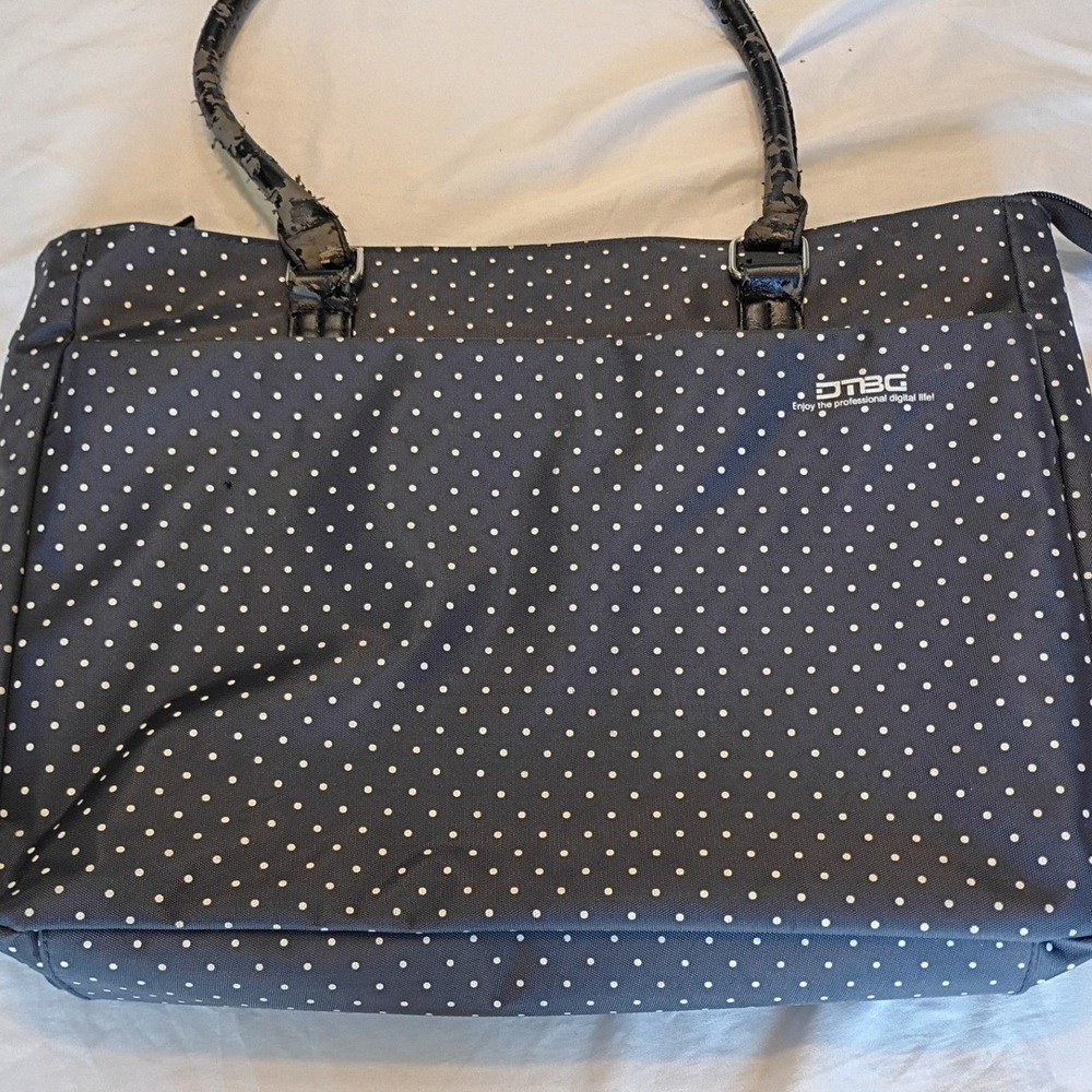 DTBG Laptop Tote Bag Womens Large Navy Polka Dot Fair Canvas Padded Office Bag